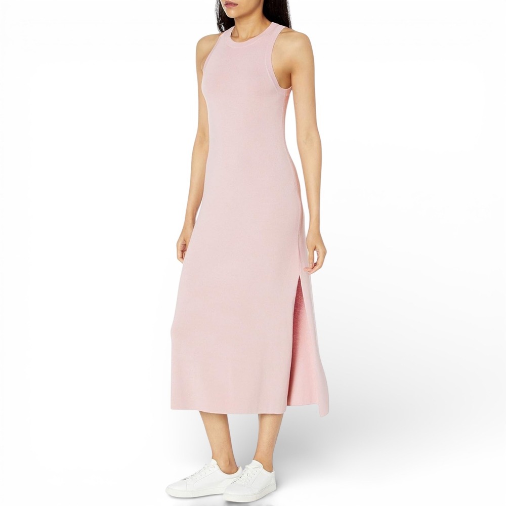 The Drop Gabriela Ribbed Knit Midi Dress Ice Pink Sleeveless Size M